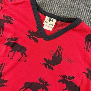Hatley Womens Red Moose Print T Shirt L V Neck Short Sleeve Graphic Top